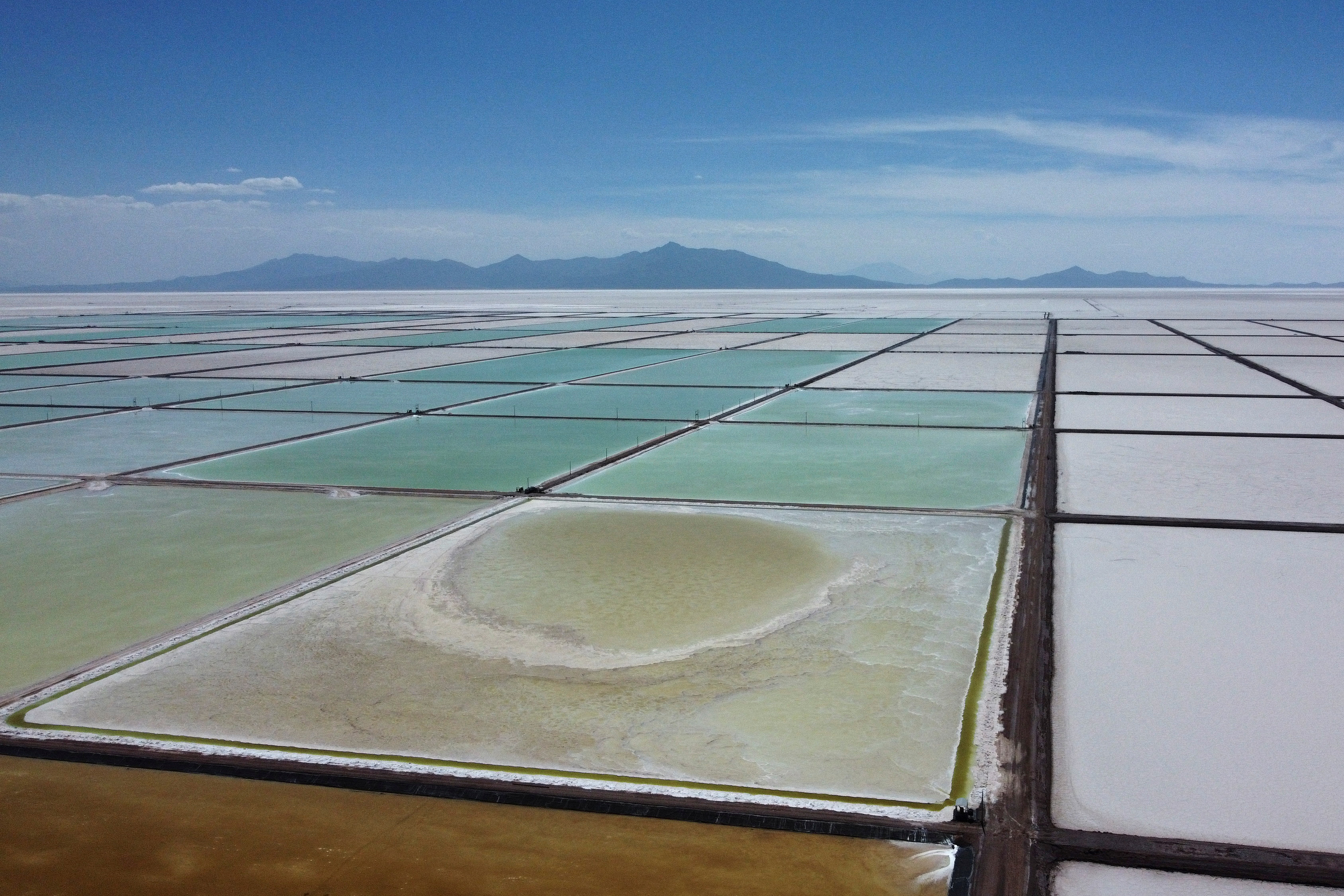 Evaporation pools for lithium extraction in Potosi, Bolivia on Dec. 15, 2023. Photo: IC Photo